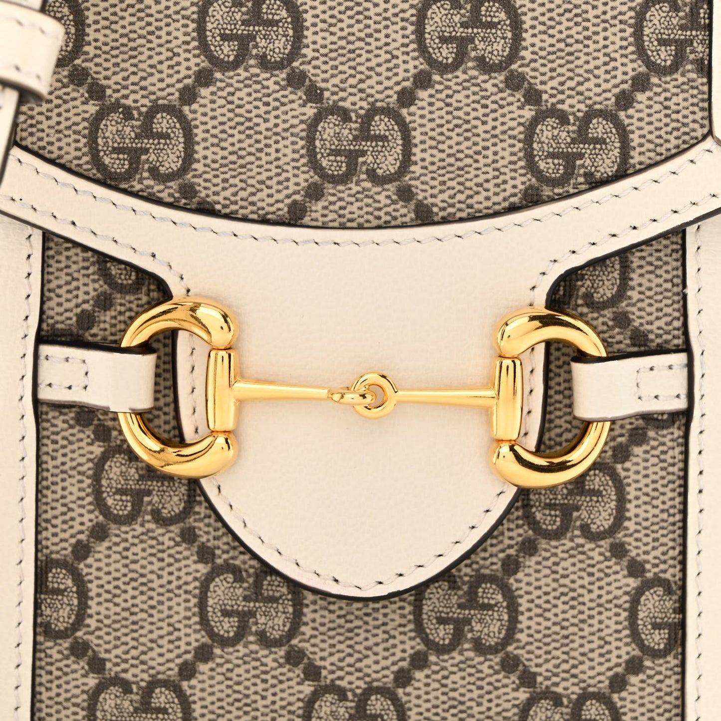 GG Supreme Monogram Azalea Calfskin Mini Horsebit 1955 Crossbody Bag Beige Ebony Mystic White
