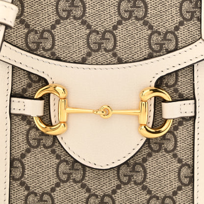 Gucci GG Supreme Monogram Azalea Calfskin Mini Horsebit 1955 Crossbody Bag Beige Ebony Mystic White 8 of 12
