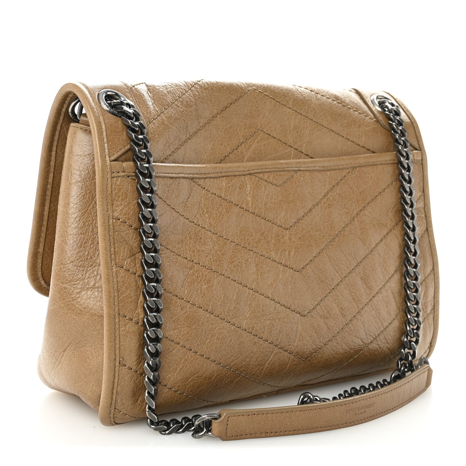 Saint Laurent Crinkled Calfskin Matelasse Monogram Medium Niki Chain Satchel Dark Toffee 3 of 10