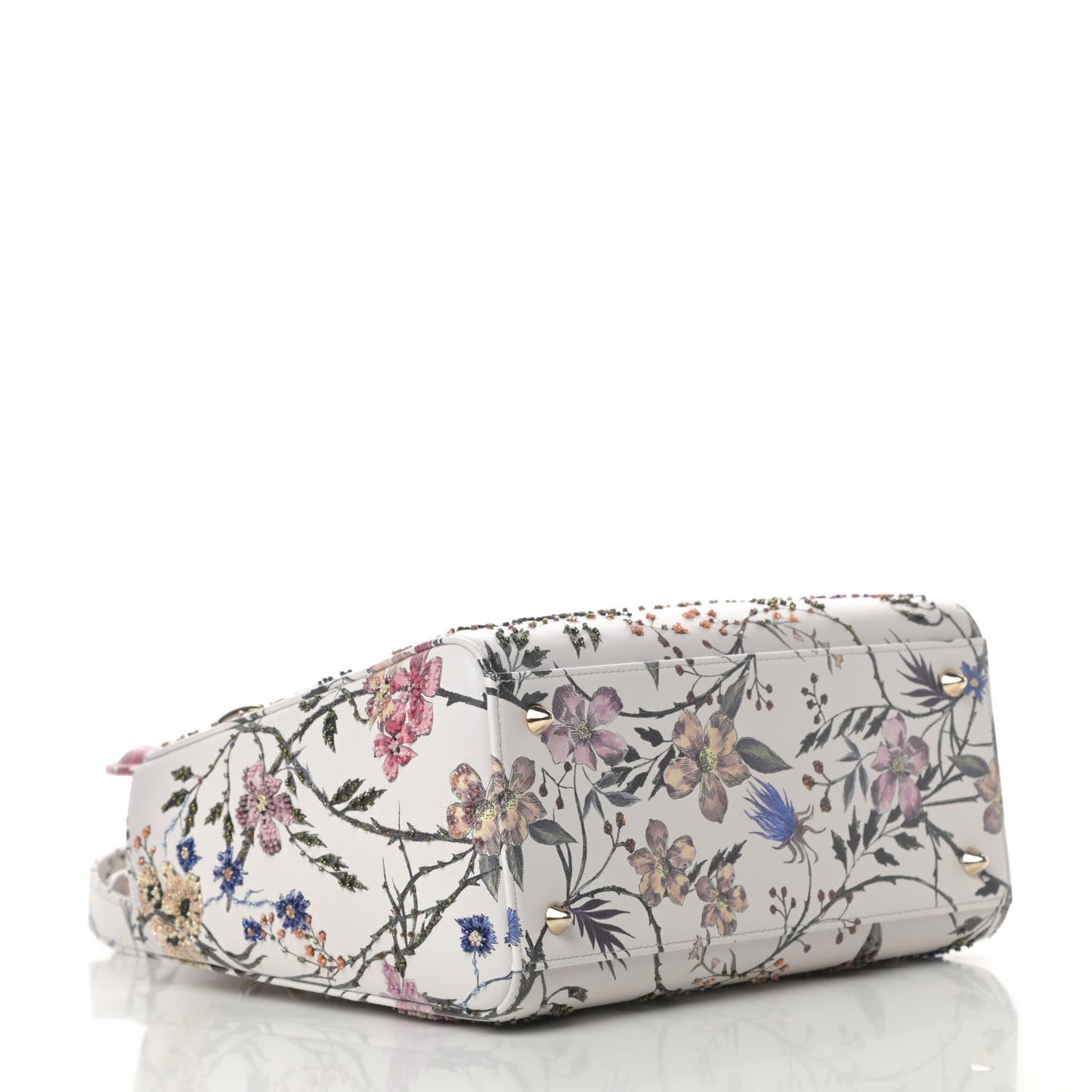 Calfskin Rosa Mutabilis Embroidered Medium Lady Dior White Multicolor