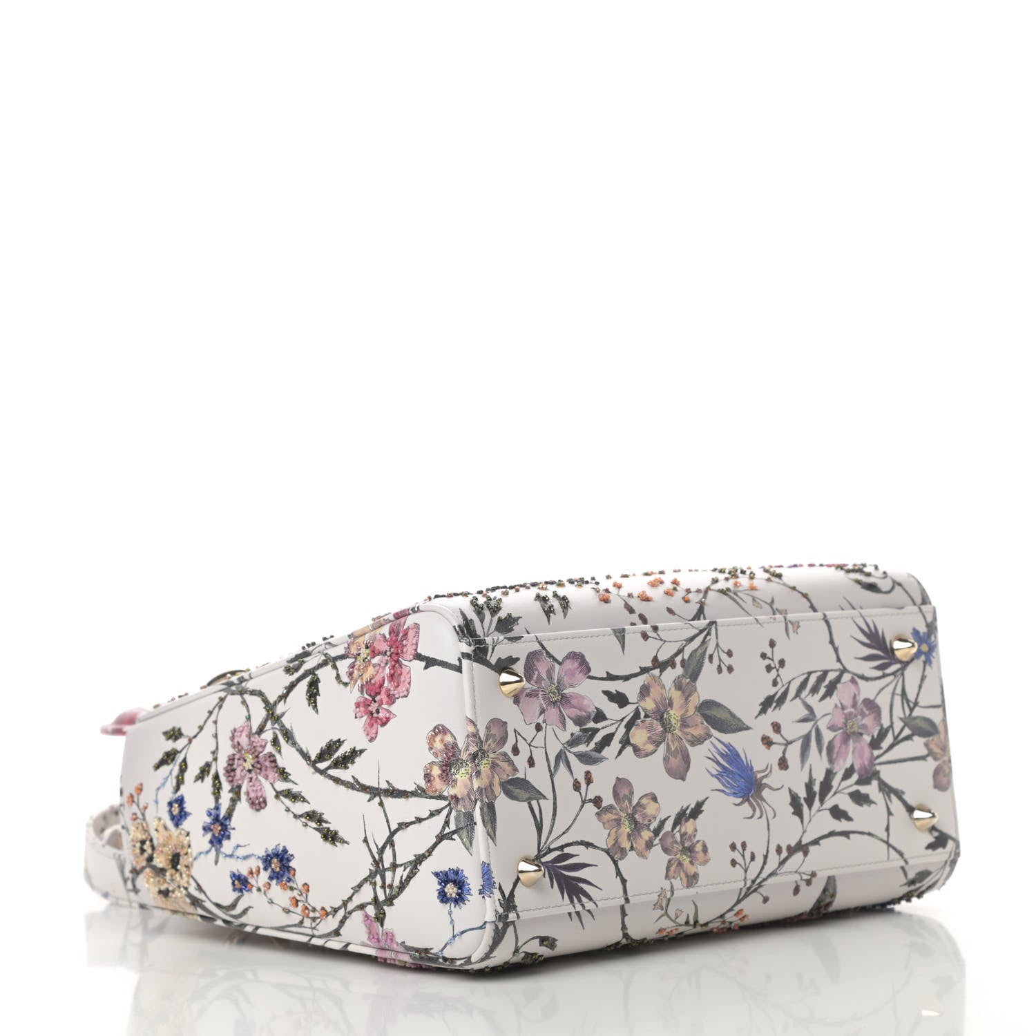 Christian Dior Calfskin Rosa Mutabilis Embroidered Medium Lady Dior White Multicolor 4 of 10