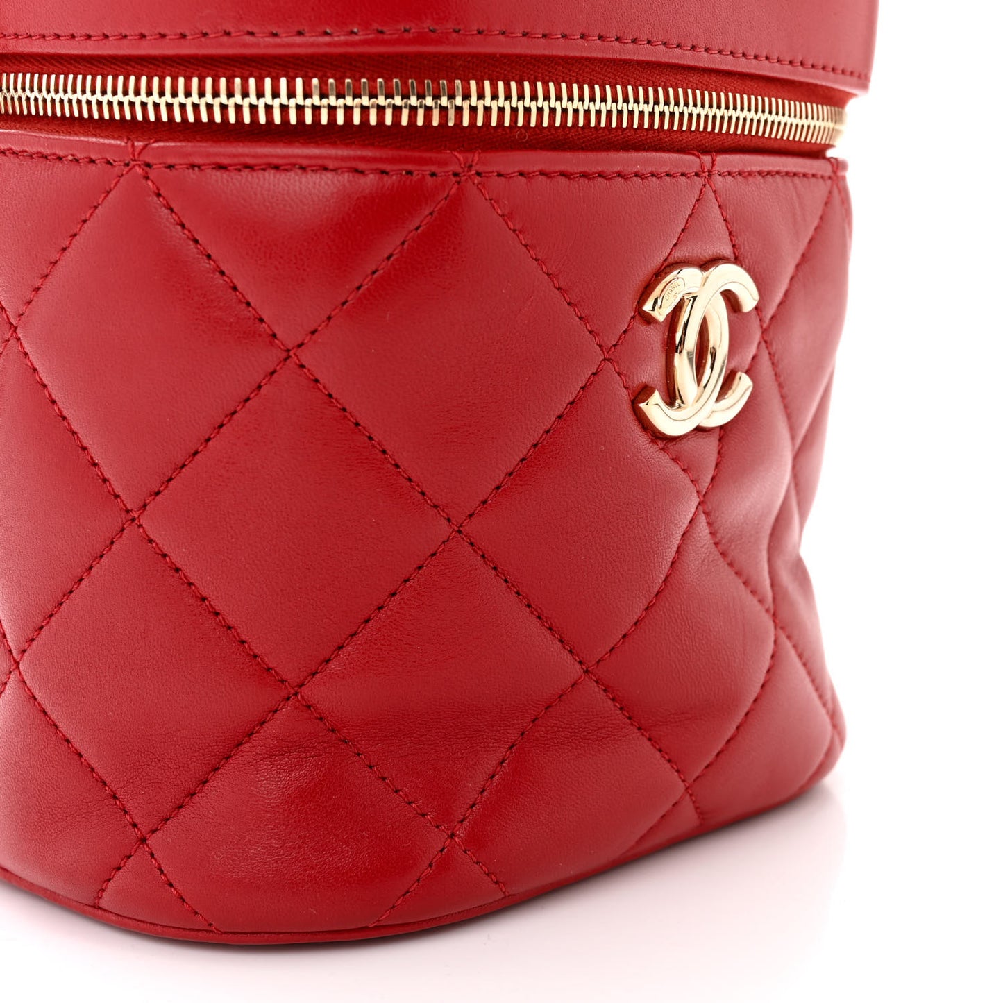 Lambskin Quilted Trendy Vanity Case Red