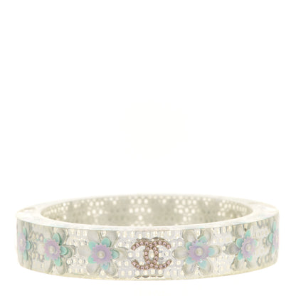 Chanel Lucite Crystal Sequin Flower CC Bangle White 1 of 5