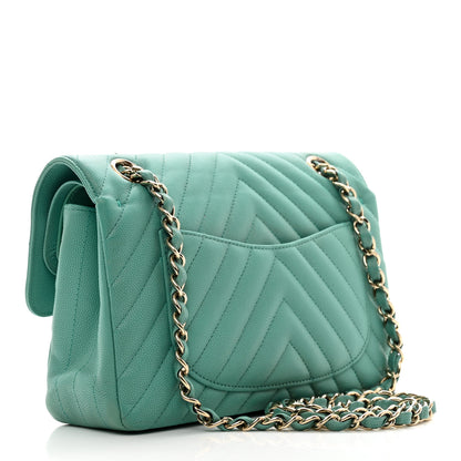 Chanel Caviar Flat Chevron Quilted Small Double Flap Green 3 of 13