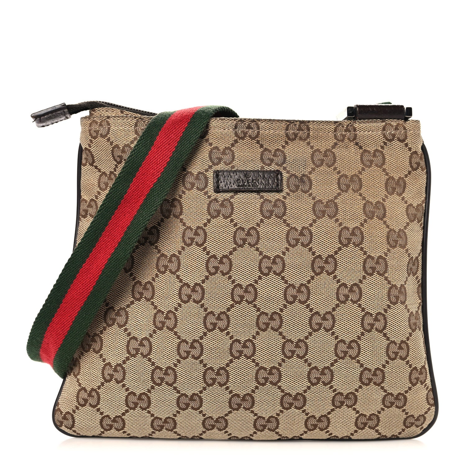 Gucci Monogram Web Small Flat Messenger Bag Brown 1 of 11