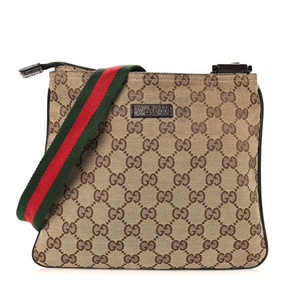 Gucci Monogram Web Small Flat Messenger Bag Brown 1 of 11