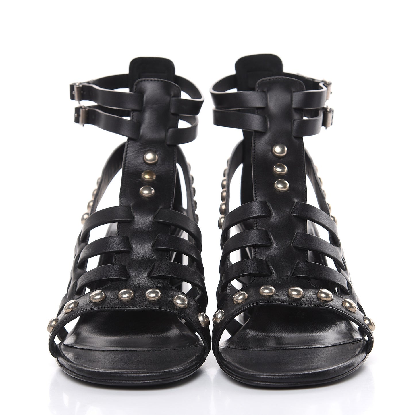 Calfskin Studded Gladiator Sandals 37.5 Black