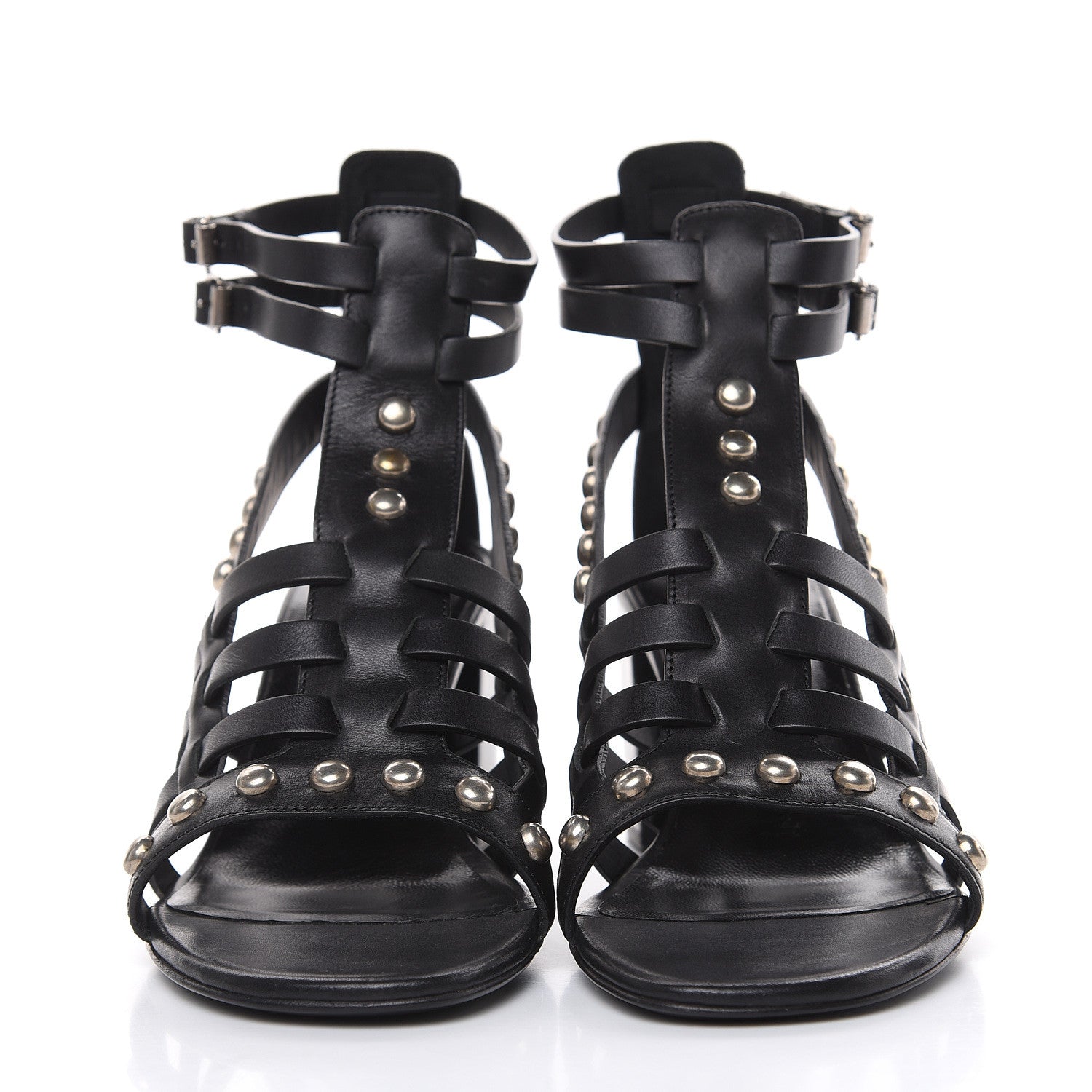 Saint Laurent Calfskin Studded Gladiator Sandals 37.5 Black 2 of 8