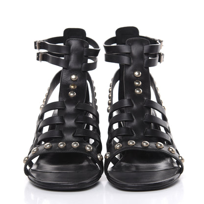 Saint Laurent Calfskin Studded Gladiator Sandals 37.5 Black 2 of 8