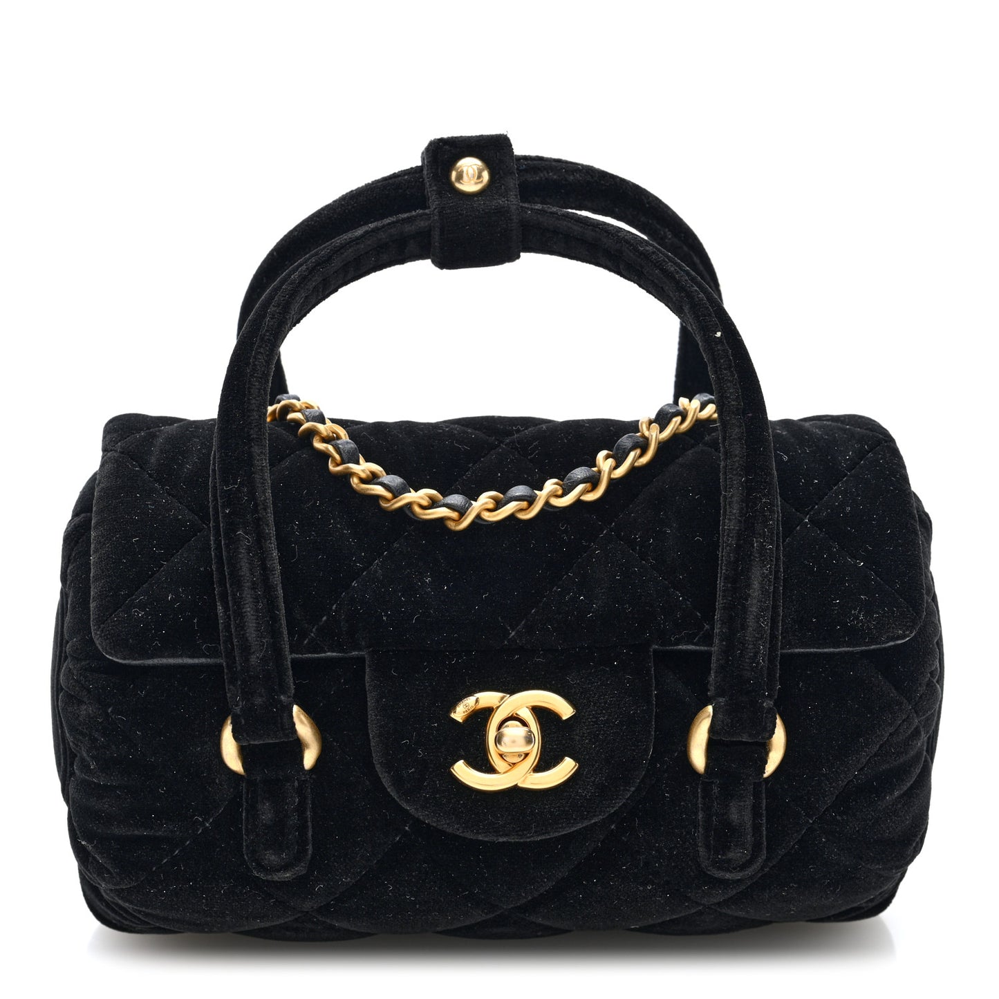 Velvet Quilted Mini Top Handle Flap Black