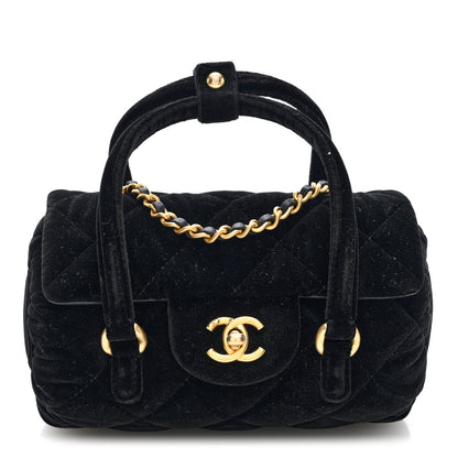 Chanel Velvet Quilted Mini Top Handle Flap Black 1 of 10