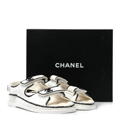 Chanel Calfskin Printed Velcro Dad Sandals 37 White Black 9 of 9