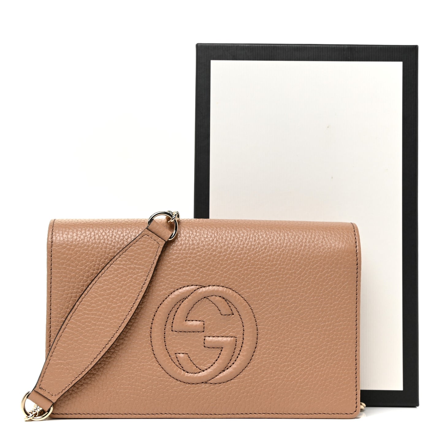 Pebbled Calfskin Soho Wallet on Chain Camelia