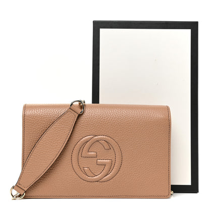 Gucci Pebbled Calfskin Soho Wallet on Chain Camelia 10 of 10
