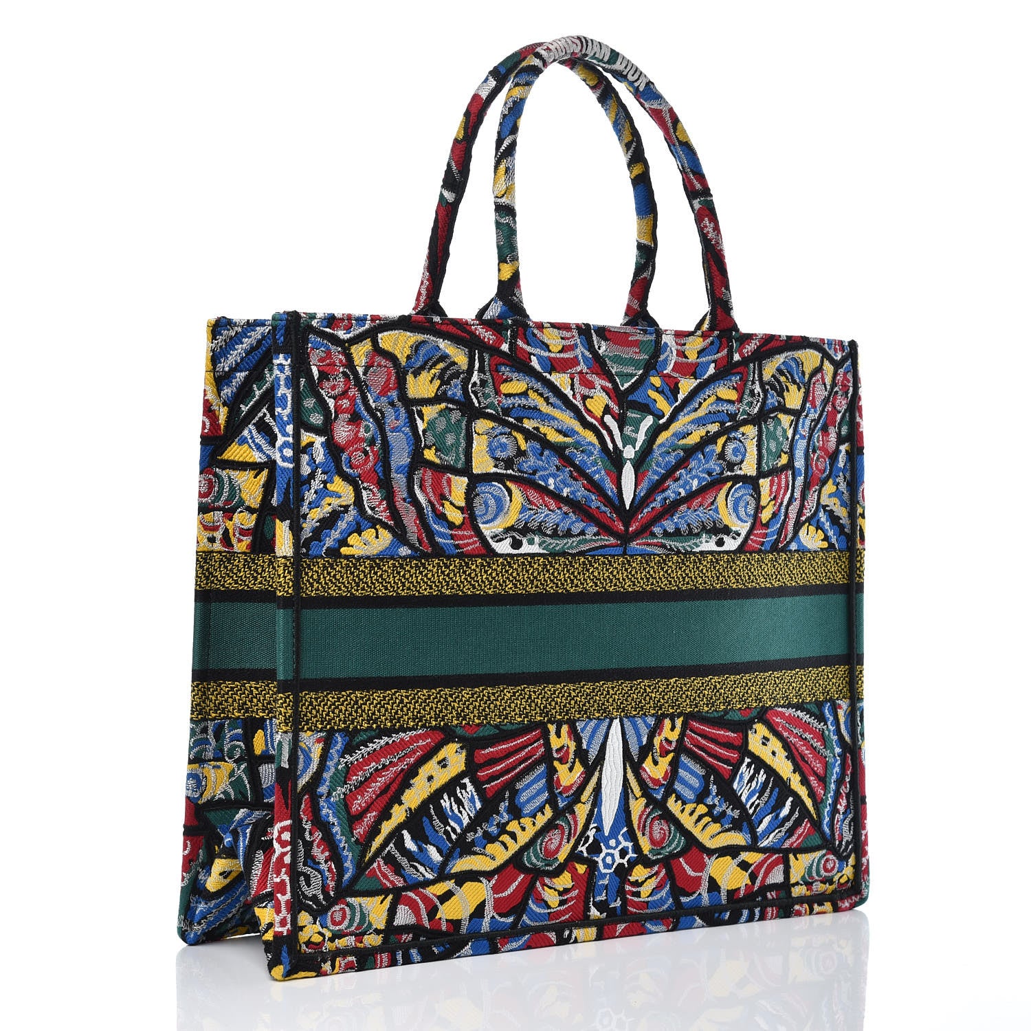 Christian Dior Canvas Embroidered Butterfly Book Tote Black Multicolor 3 of 8