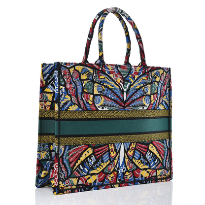 Christian Dior Canvas Embroidered Butterfly Book Tote Black Multicolor 3 of 8