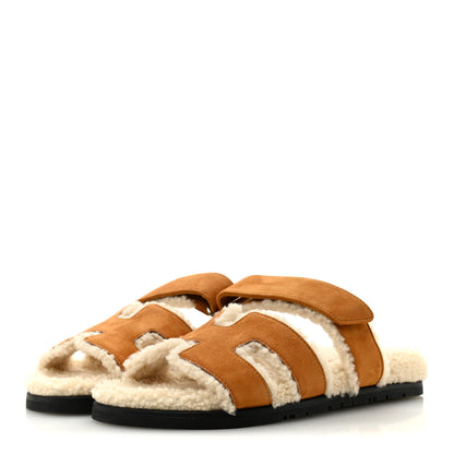 Hermes Suede Goatskin Woolskin Womens Chypre Sandals 40 Naturel Ecru 4 of 10