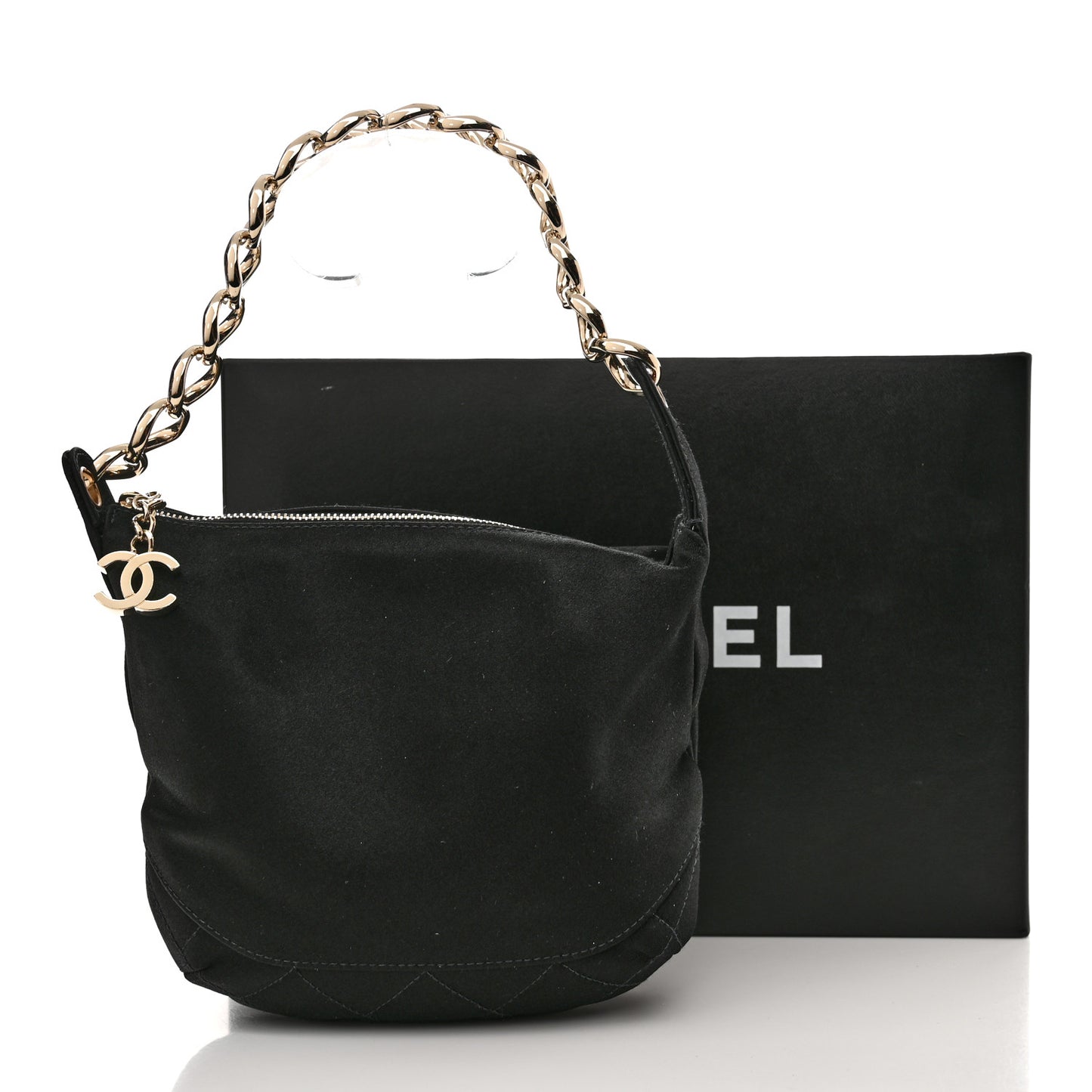 Satin Quilted CC Chain Hobo Black