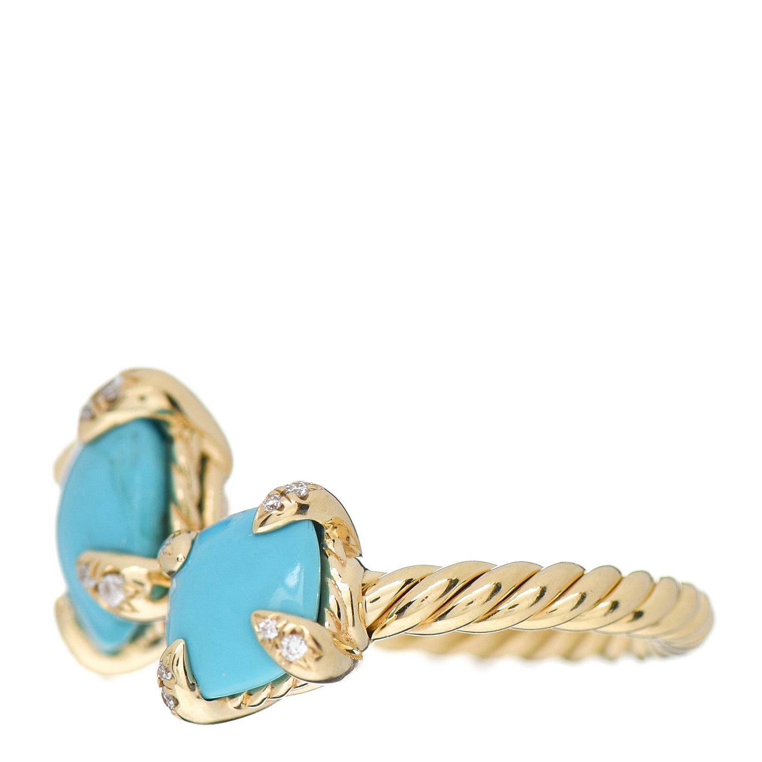 David Yurman 18K Yellow Gold Diamond Turquoise Chatelaine Bypass Ring 50 5.5 3 of 5