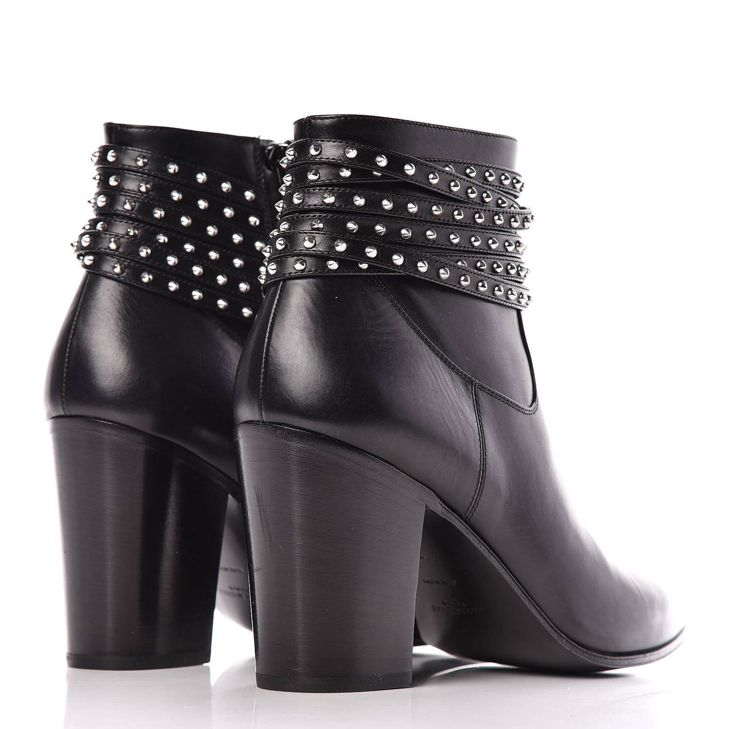 Saint Laurent Smooth Calfskin Studded Strap French Boots 38 Black 4 of 8