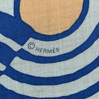 Hermes Cashmere Silk Cheval Vague Giant Pointe Triangle Scarf Bleu Rouge Rose 5 of 6
