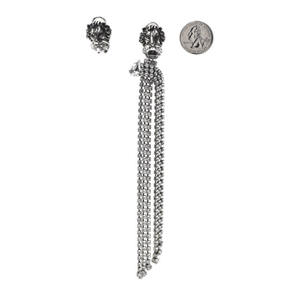 Gucci Metal Crystal Asymmetrical Lion Head Clip On Earrings Silver 2 of 4