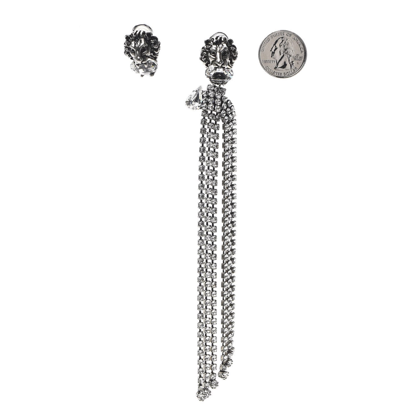 Metal Crystal Asymmetrical Lion Head Clip On Earrings Silver