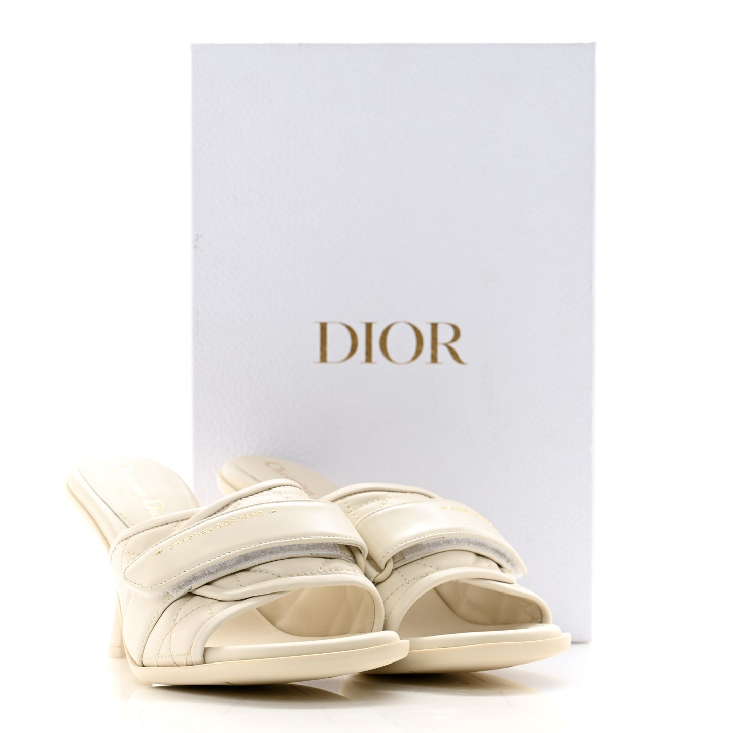 Calfskin Cannage Quilted Dio(r)evolution 80mm Slide Sandals 39 Off White