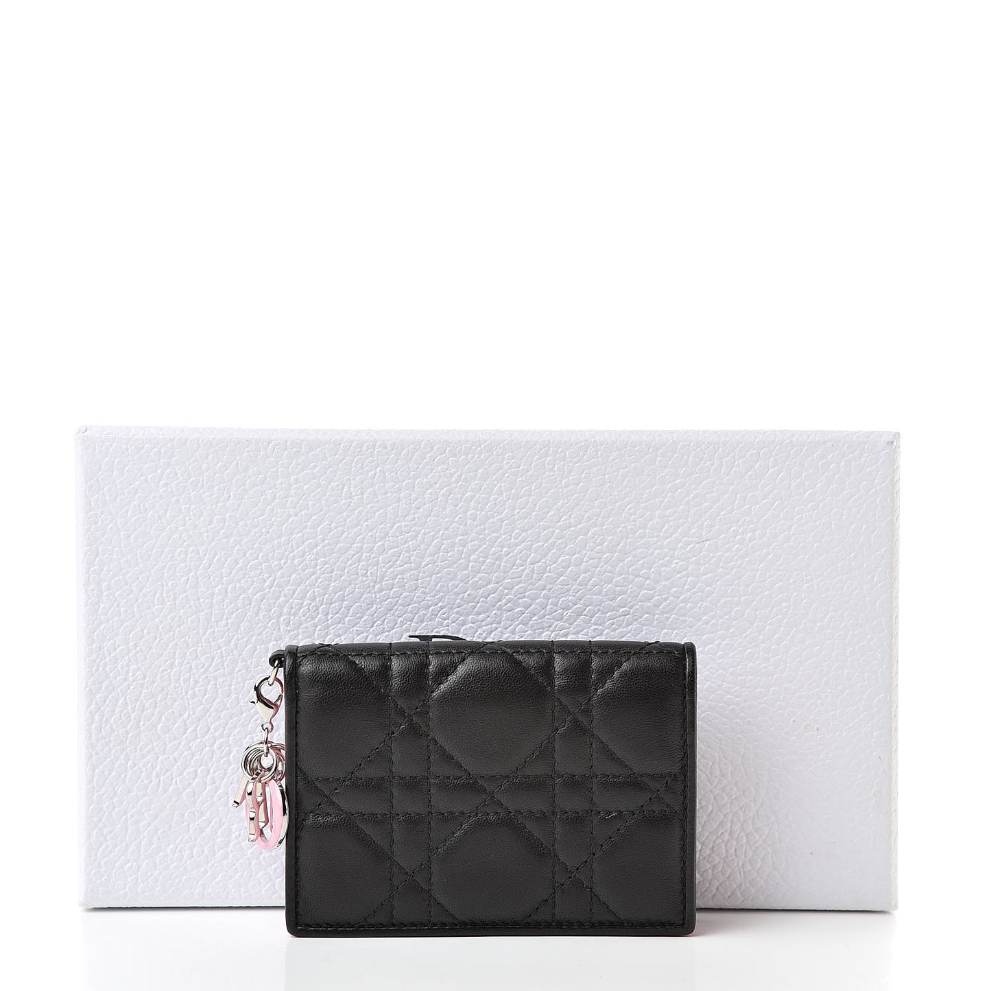 Lambskin Cannage Bi-Color Small Lady Dior Flap Card Holder Black Pink