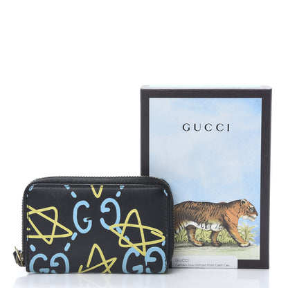 Gucci Calfskin GucciGhost Zip Around Card Case Black New Acquamarine 9 of 9