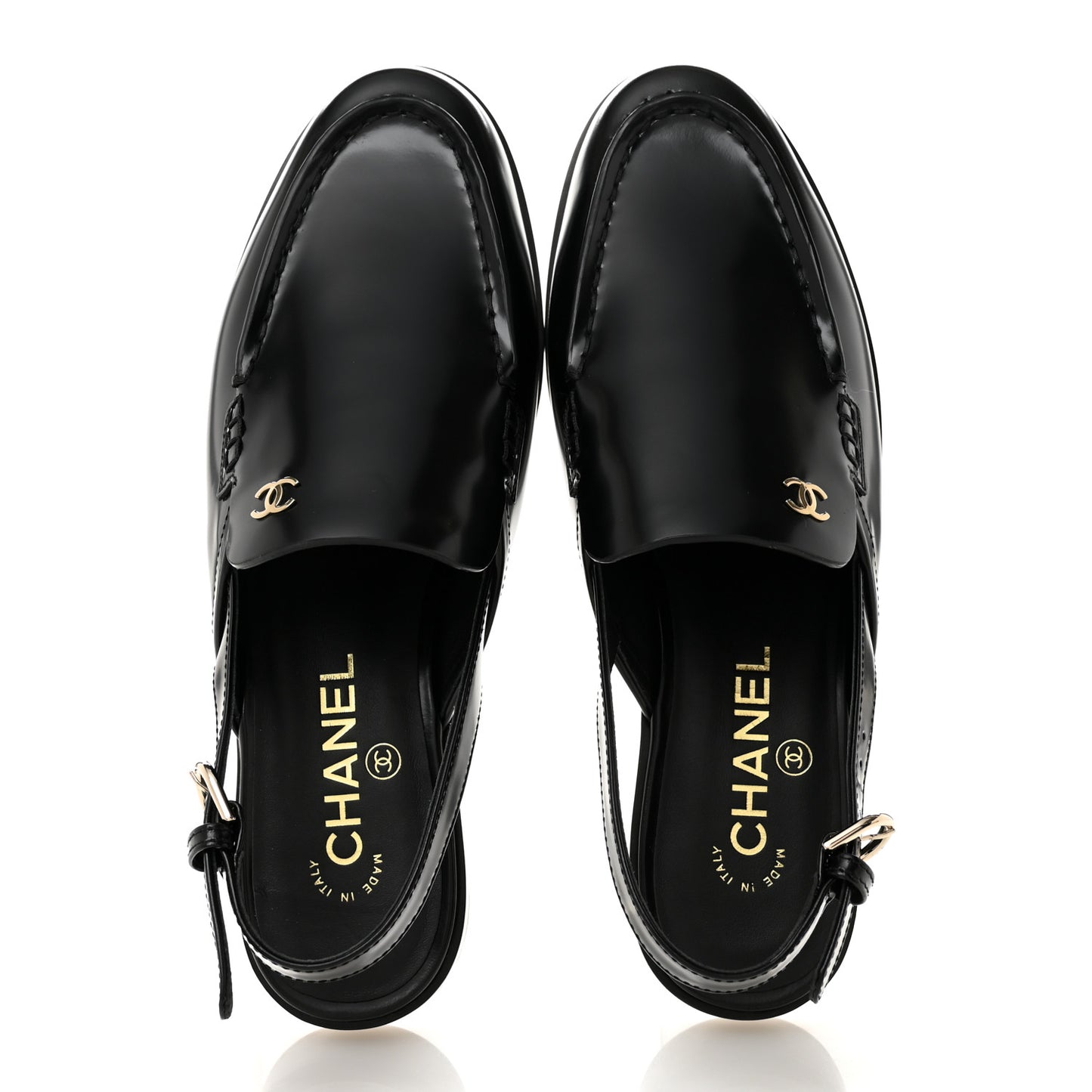 Shiny Calfskin Slingback Loafers 39.5  Black