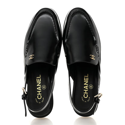 Chanel Shiny Calfskin Slingback Loafers 39.5  Black 2 of 10