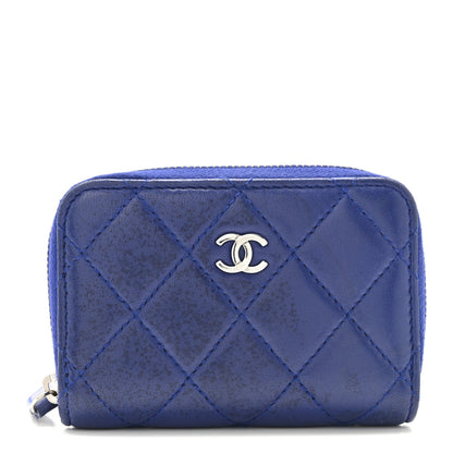 Chanel Lambskin Quilted Zip Around Coin Purse Wallet Blue 1 of 14