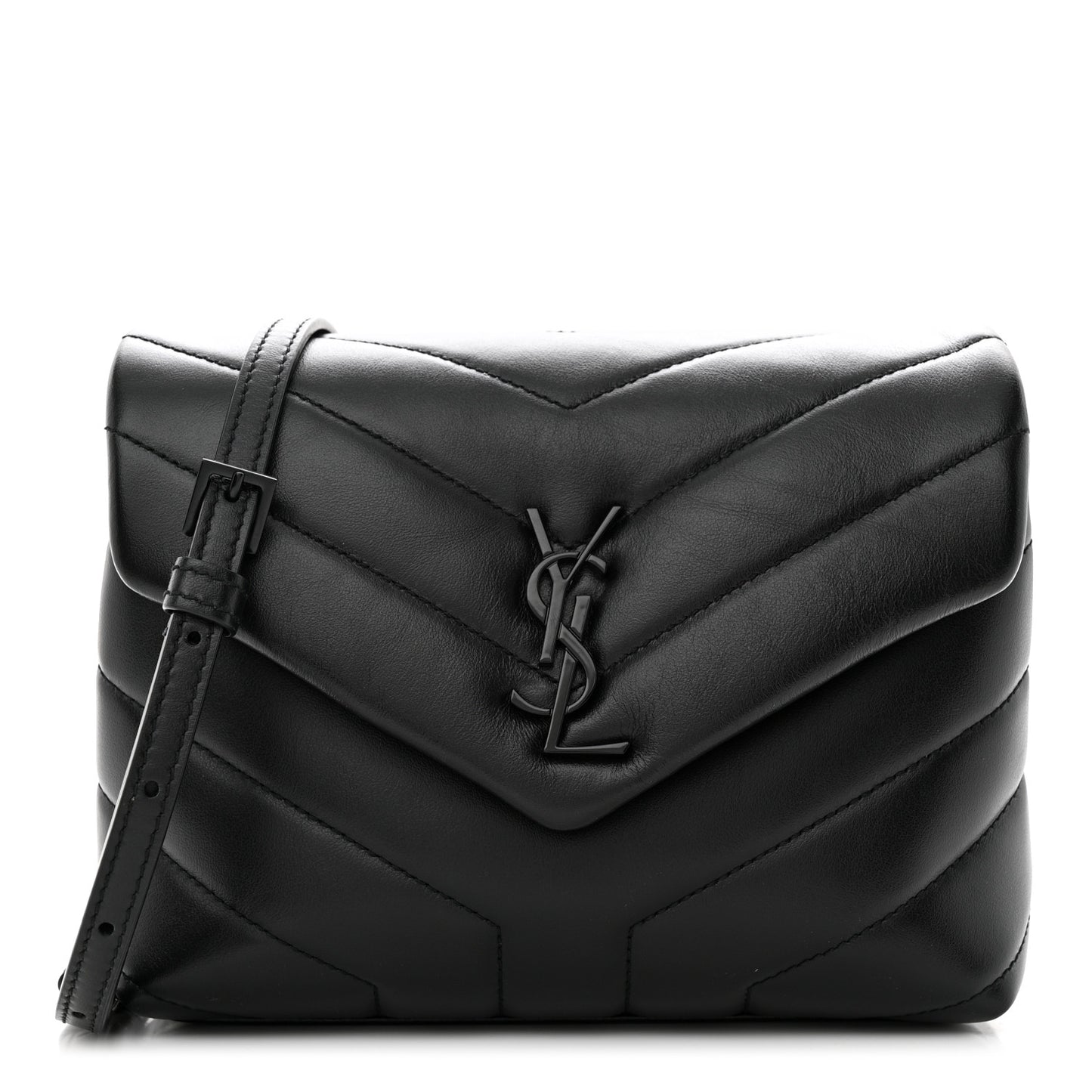 Calfskin Y Quilted Monogram Monochrome Toy Loulou Crossbody Bag Black