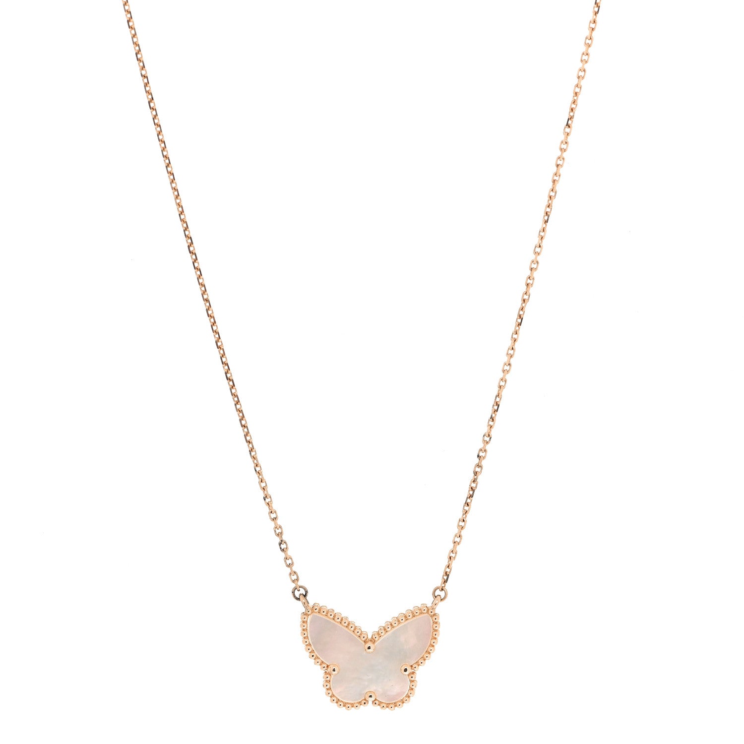 Van Cleef & Arpels 18K Yellow Gold Mother of Pearl Lucky Alhambra Butterfly Pendant Necklace 1 of 12