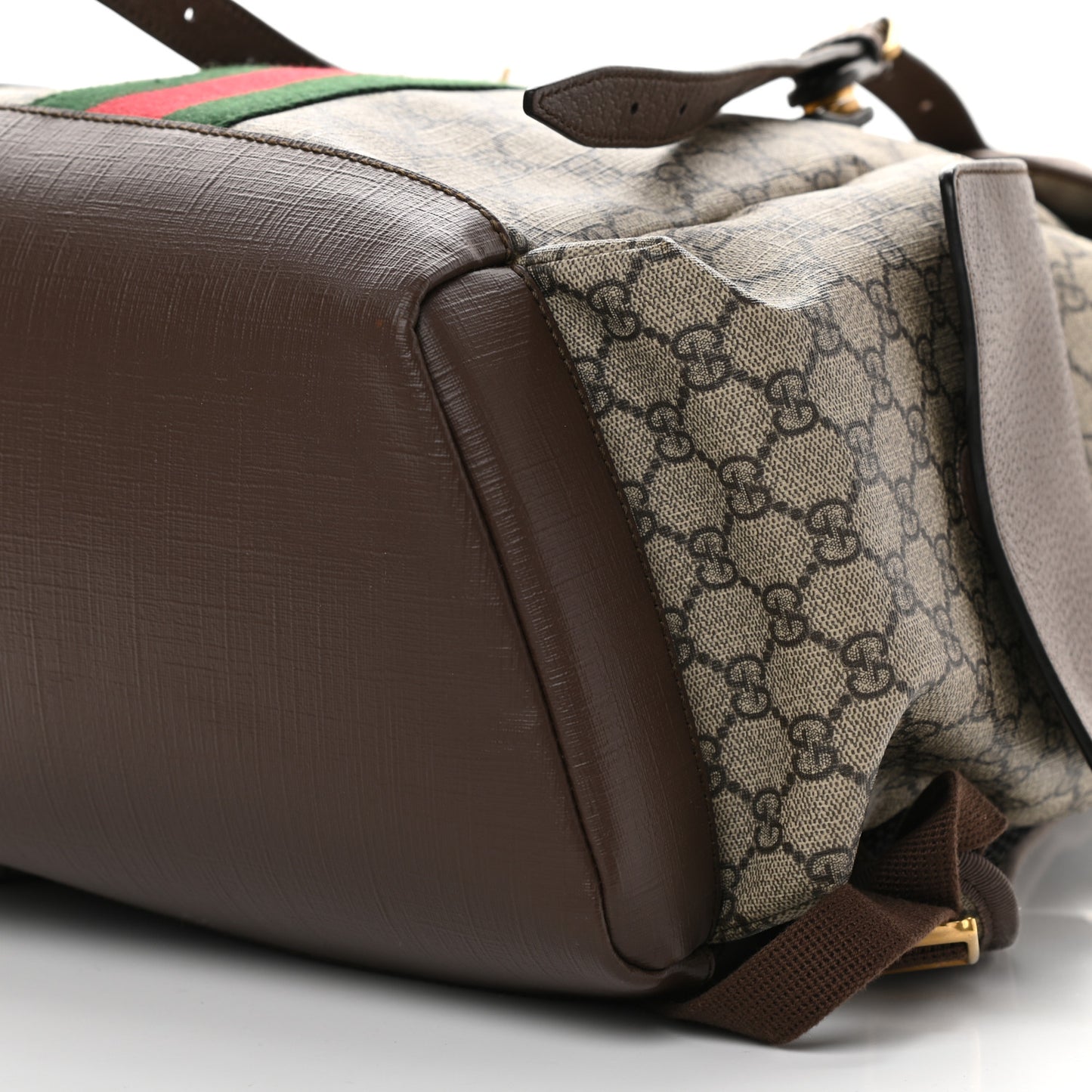 GG Supreme Monogram Medium Ophidia Double Buckle Backpack Brown