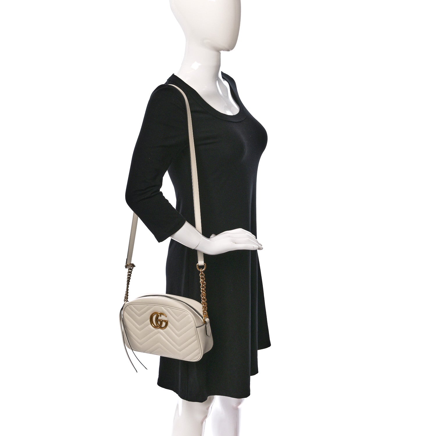 Gucci Calfskin Matelasse Small GG Marmont Chain Shoulder Bag White 2 of 9