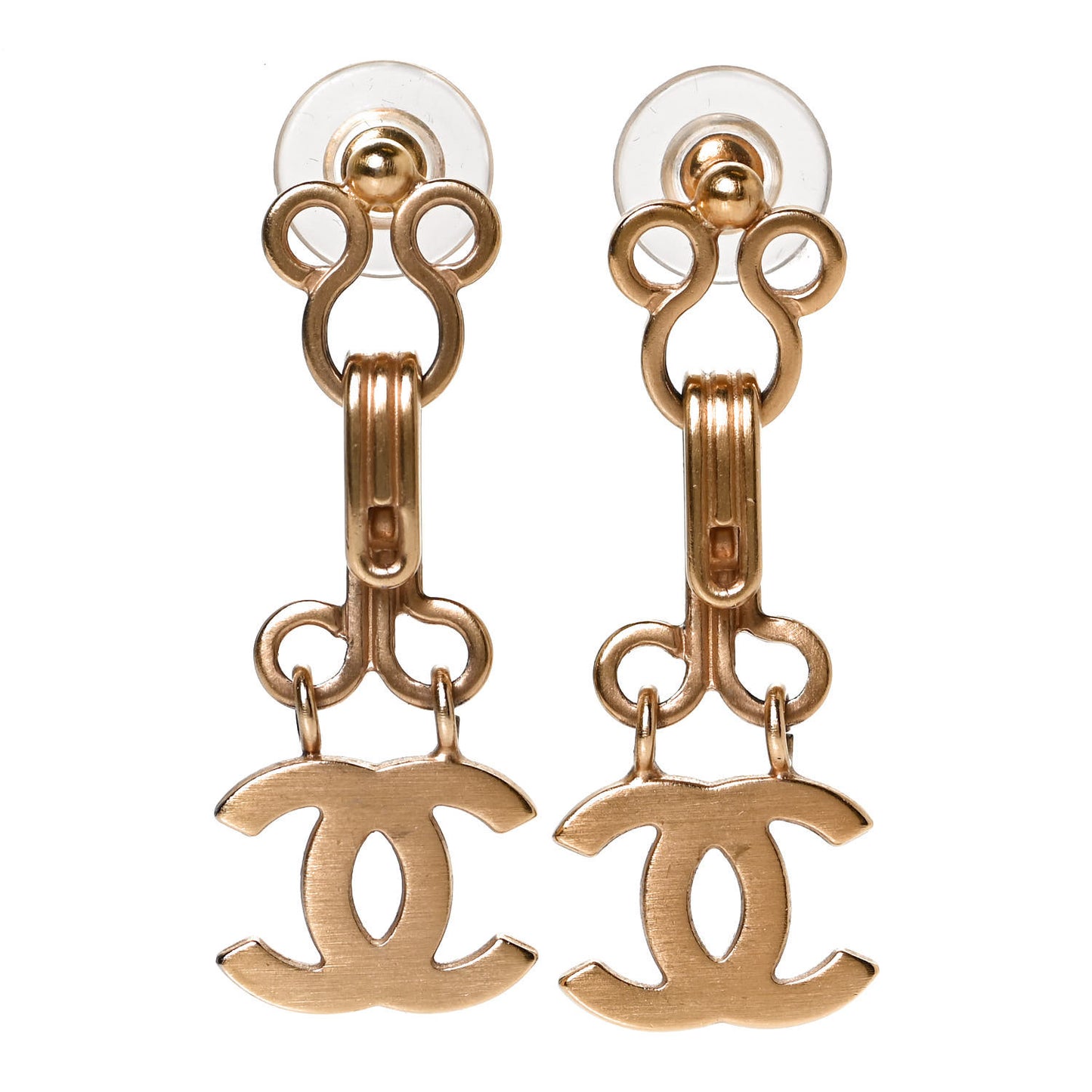 Metal CC Drop Earrings Gold
