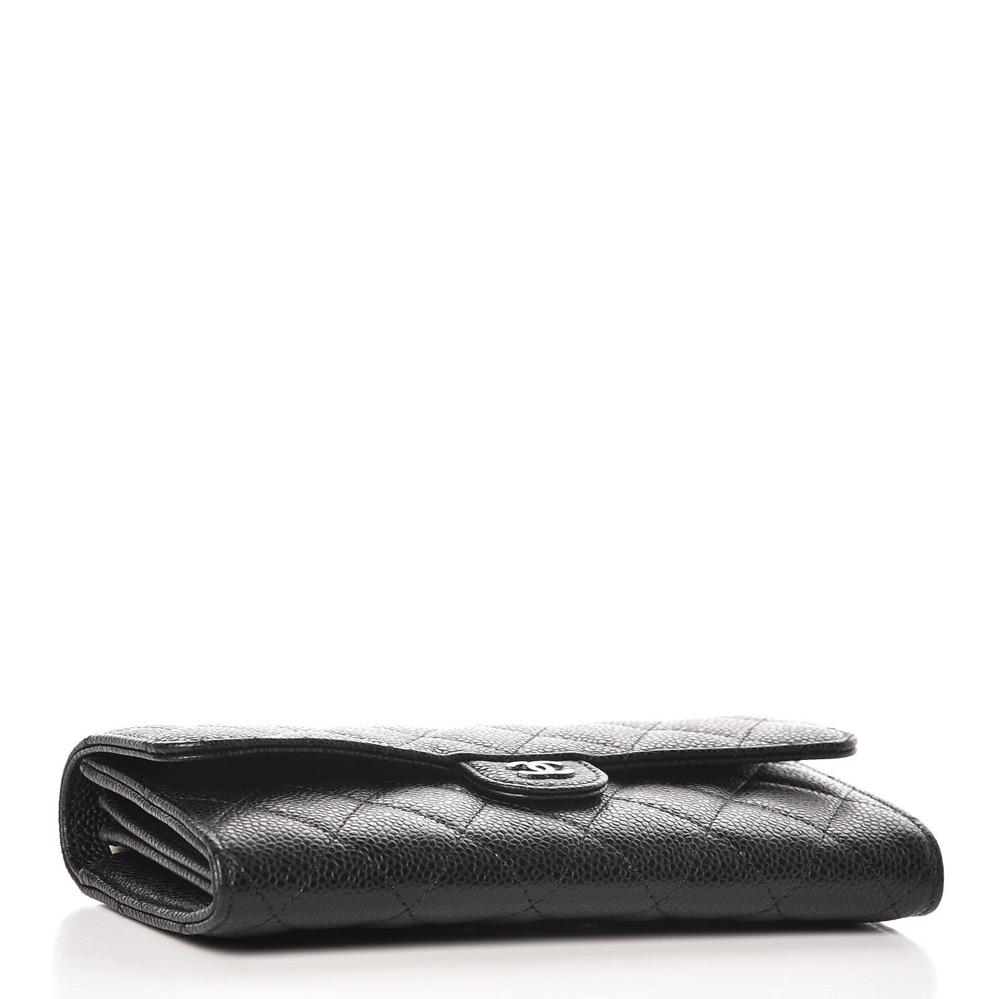 Caviar Quilted Large Gusset Flap Wallet Black