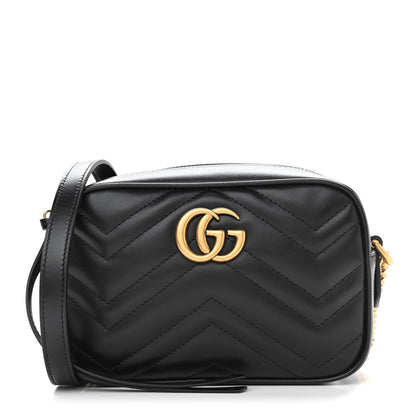 Gucci Calfskin Matelasse Mini GG Marmont Chain Shoulder Bag Black 1 of 10