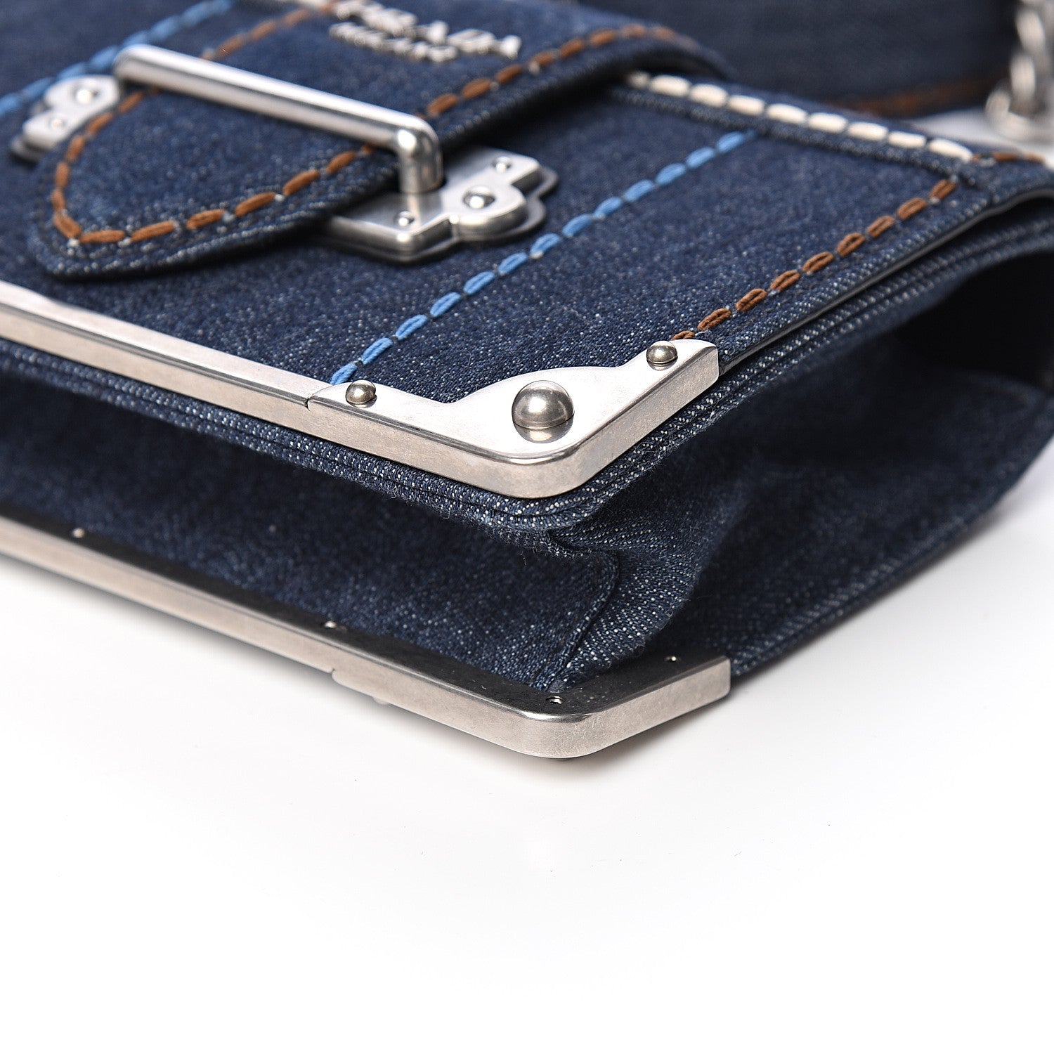 Prada Denim Small Cahier Bag Blue 7 of 9