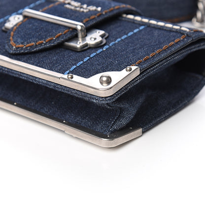 Prada Denim Small Cahier Bag Blue 7 of 9