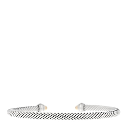 David Yurman Sterling Silver 18K Yellow Gold Diamond 4mm Dome Cable Classics Bracelet 2 of 4