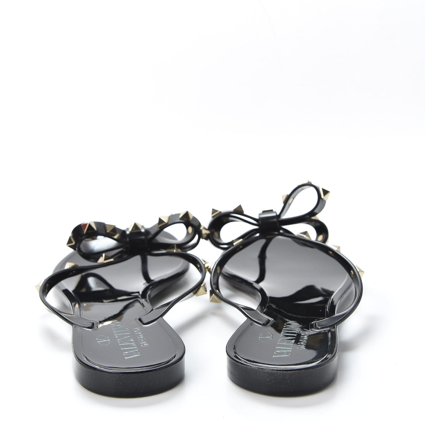 PVC Jelly Rockstud Bow Thong Sandals 37 Black