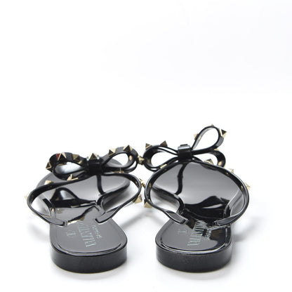 Valentino Garavani PVC Jelly Rockstud Bow Thong Sandals 37 Black 6 of 9