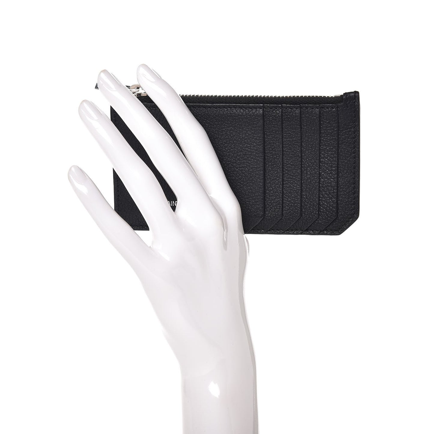 Grained Calfskin 5 Fragments Zip Pouch Card Holder Black