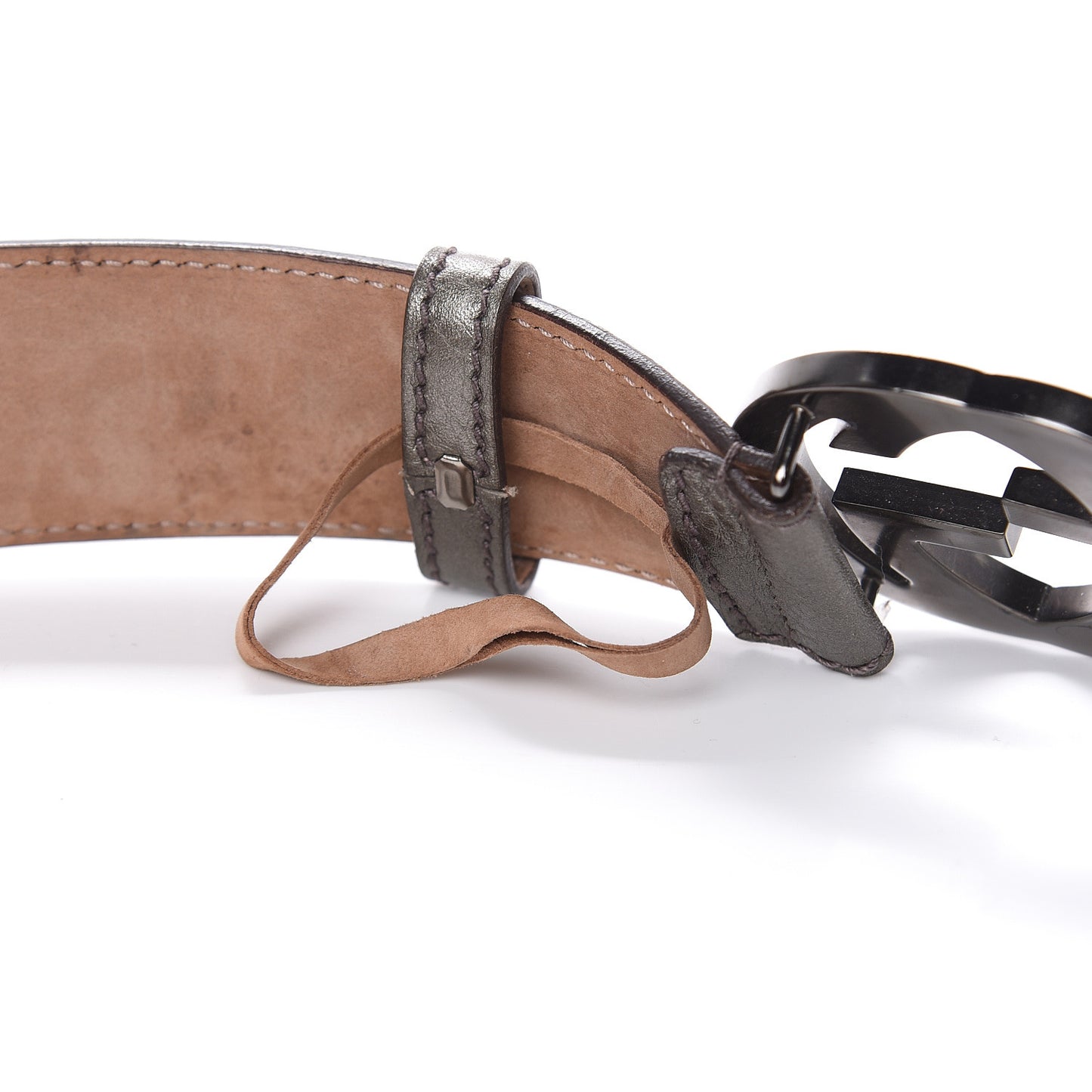 Metallic Calfskin Interlocking G 40mm Belt 95 38 Pewter