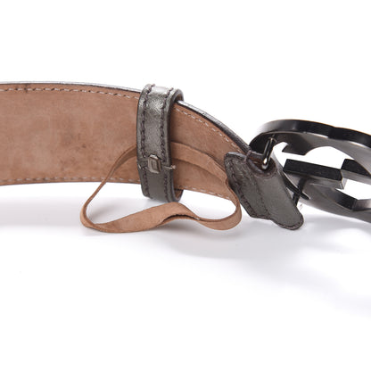 Gucci Metallic Calfskin Interlocking G 40mm Belt 95 38 Pewter 5 of 6