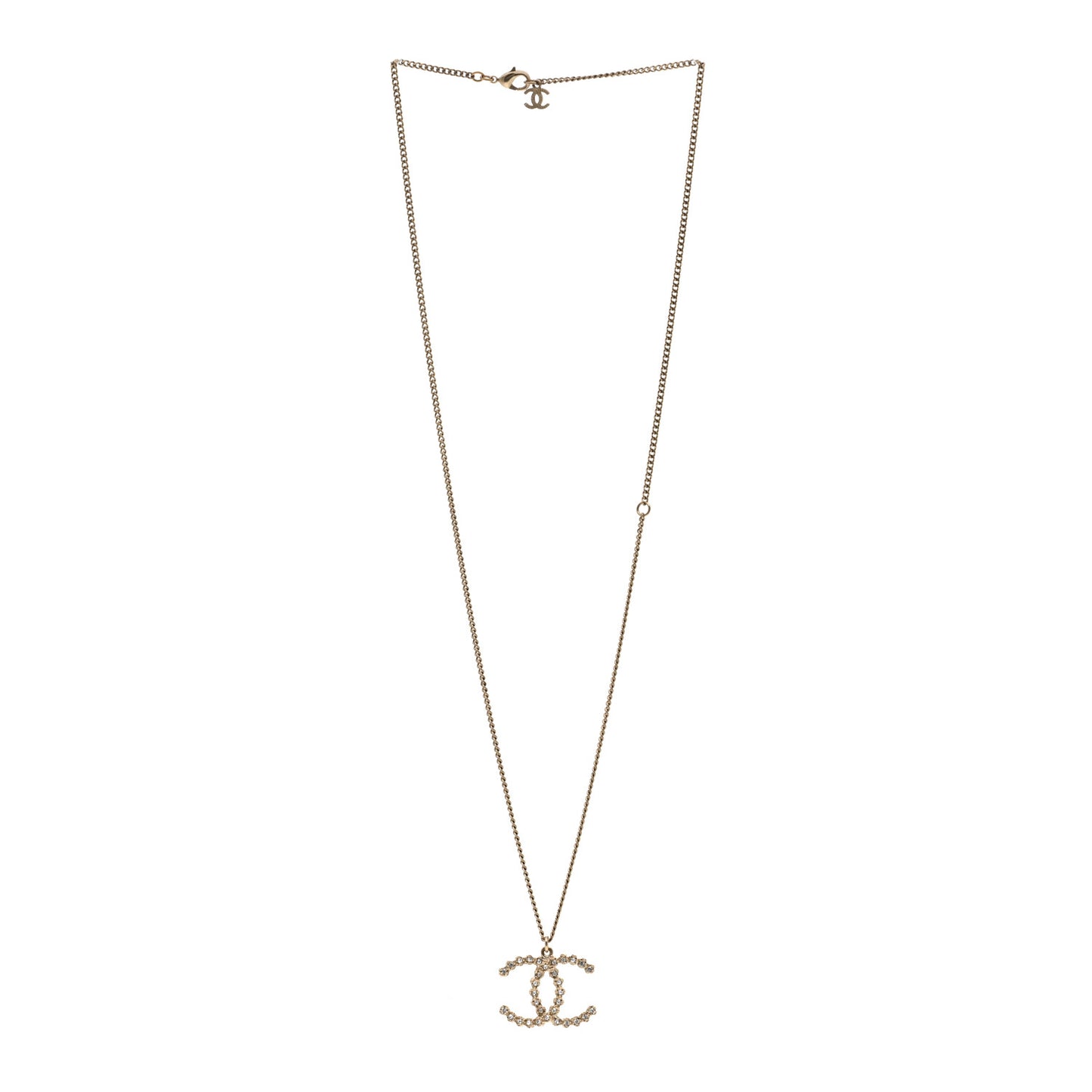 Metal Crystal CC Pendant Necklace Gold