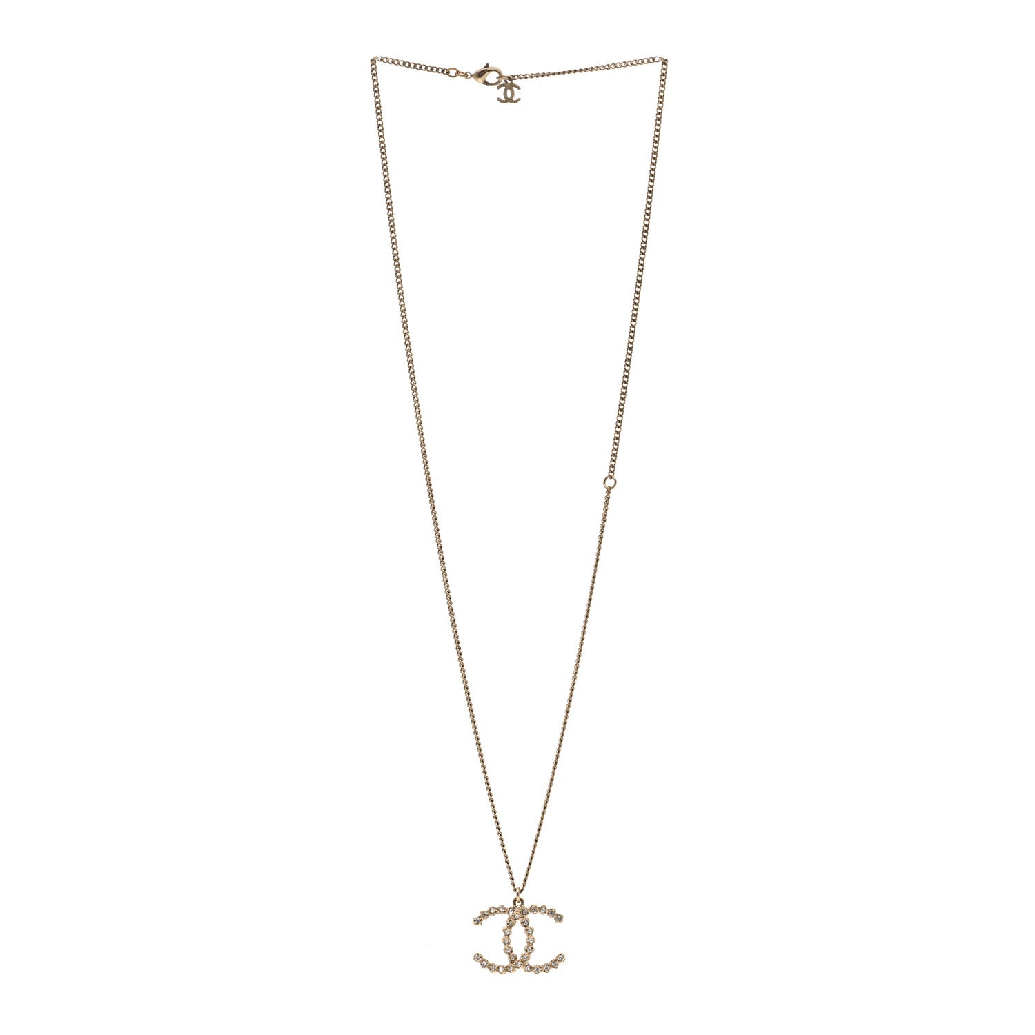 Chanel Metal Crystal CC Pendant Necklace Gold 4 of 5